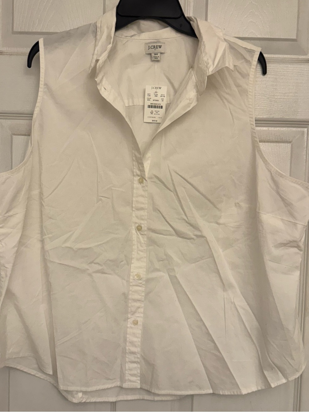 NWT J.Crew Re-Imagined White Cotton Stretch Sleeveless Button Down